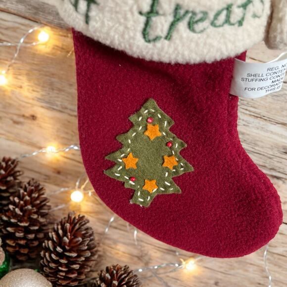 VINTAGE Fleece Orange Cat Treats Kitten in Stocking Christmas Tree Xmas Ornament - Picture 3 of 4